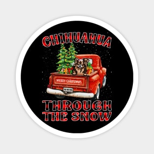 Christmas Chihuahua Through The Snow Dog Santa Truck Tree Magnet